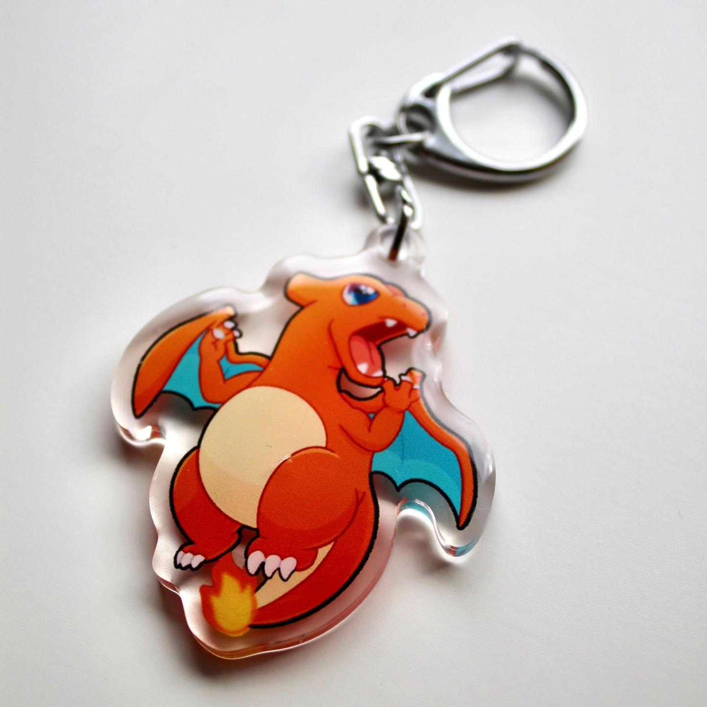 Charizard Acrylic Keychain Charm - Pokemon Keychain - Silver Tone Round Clasp Keychain - Cute Pokemon Keychain