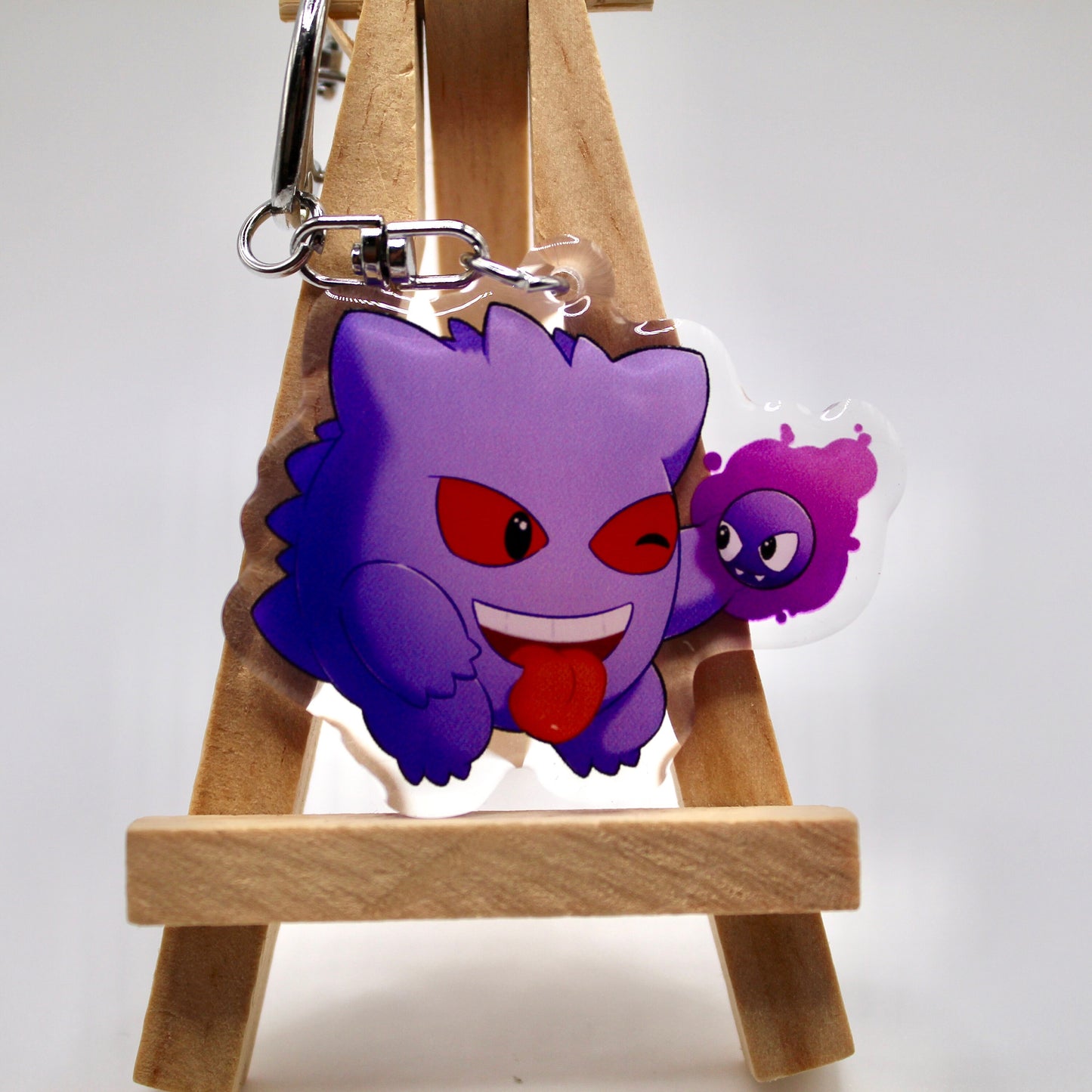 Gengar Acrylic Keychain Charm - Pokemon Keychain - Silver Tone Round Clasp Keychain - Cute Pokemon Keychain