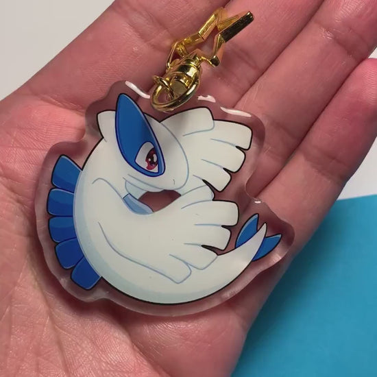 Lugia Acrylic Keychain Charm - Pokemon Keychain - Gold Tone Star Clasp Keychain - Cute Pokemon Keychain