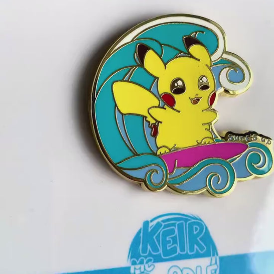 Surfing Pikachu Enamel Pin - Pokemon Hard Enamel Pin - Cute Enamel Lapel Pin - Pokemon Pin - Cute Accessories