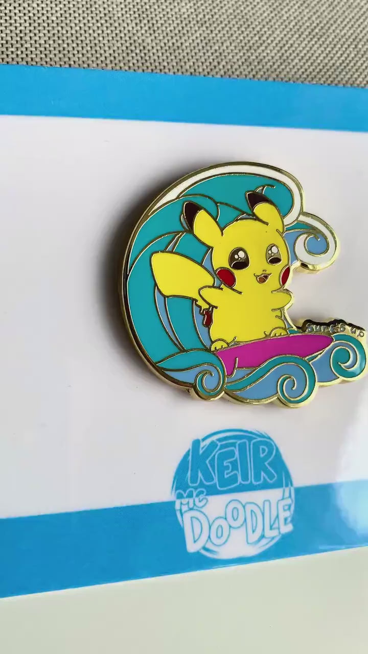 Surfing Pikachu Enamel Pin - Pokemon Hard Enamel Pin - Cute Enamel Lapel Pin - Pokemon Pin - Cute Accessories