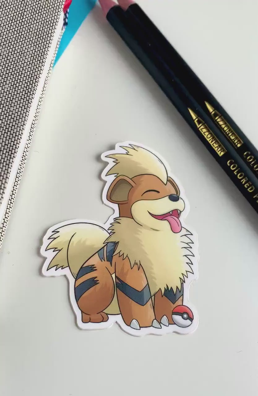 Growlithe Vinyl Sticker - Pokemon Sticker - Weatherproof Die Cut Sticker - Cute Pokemon Sticker