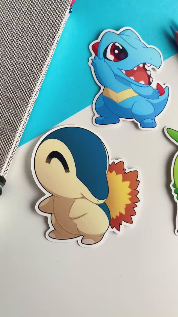 Johto Starters Vinyl Sticker Set - Pokemon Sticker - Weatherproof Die Cut Sticker - Cyndaquil Totodile Chikorita Pokemon Sticker