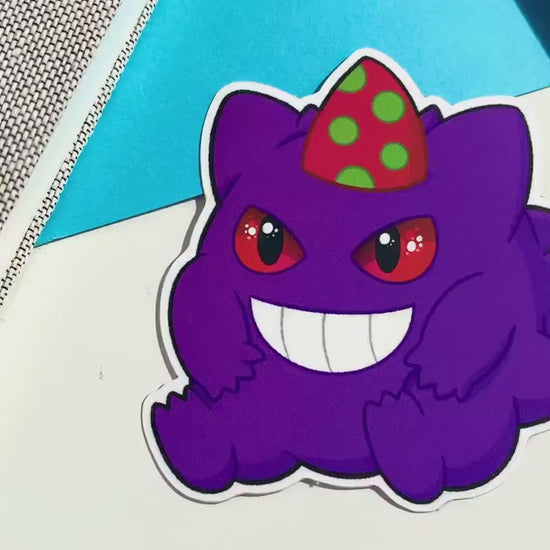 Gengar Party Hat Vinyl Sticker - Pokemon Sticker - Weatherproof Die Cut Sticker - Cute Pokemon Sticker