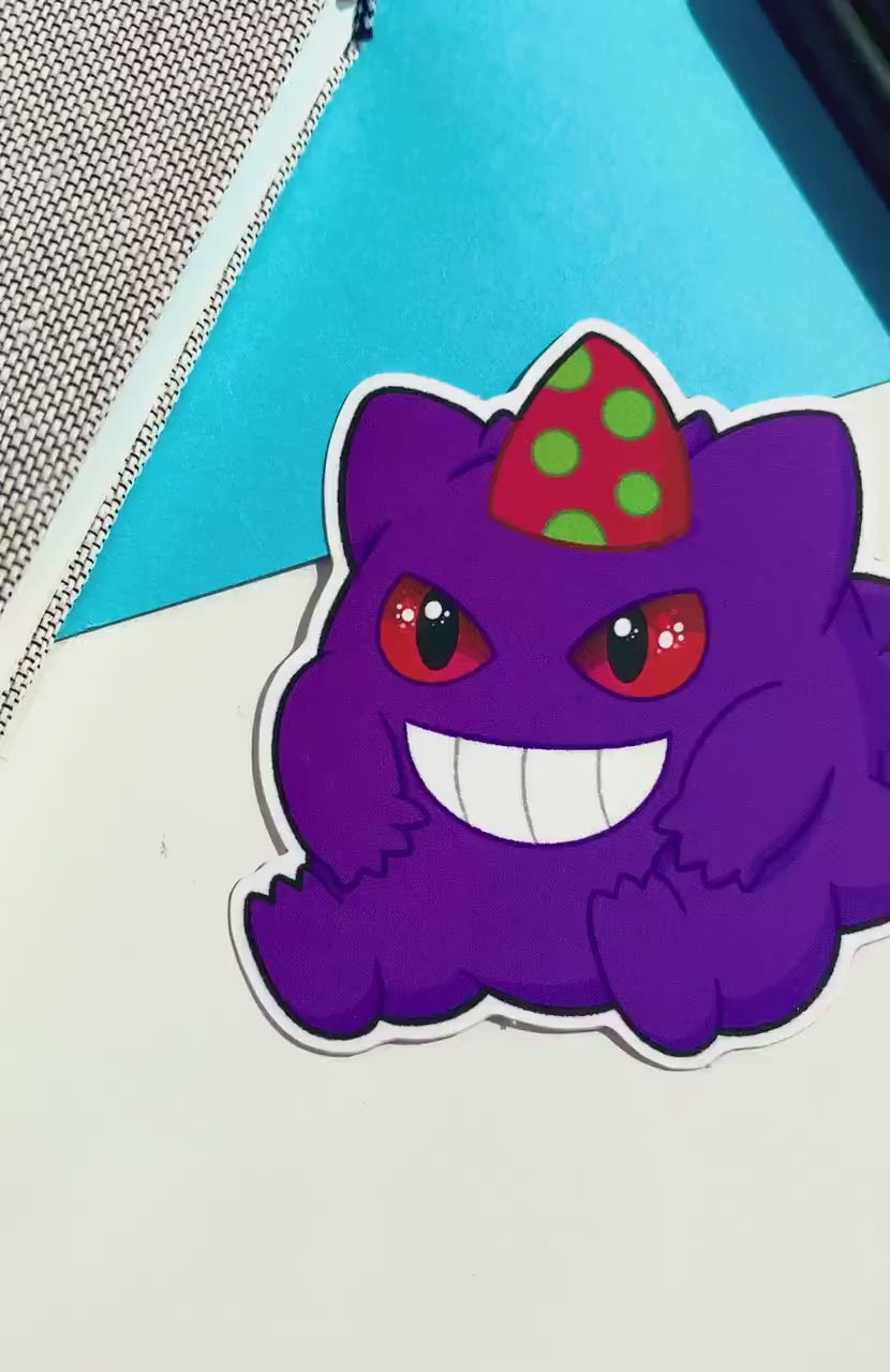 Gengar Party Hat Vinyl Sticker - Pokemon Sticker - Weatherproof Die Cut Sticker - Cute Pokemon Sticker