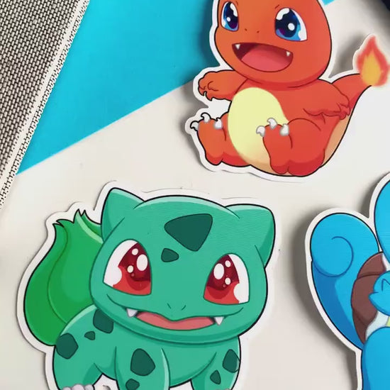 Kanto Starters Vinyl Sticker Set - Pokemon Sticker - Weatherproof Die Cut Sticker - Cute Charmander Squirtle Bulbasaur Pokemon Sticker