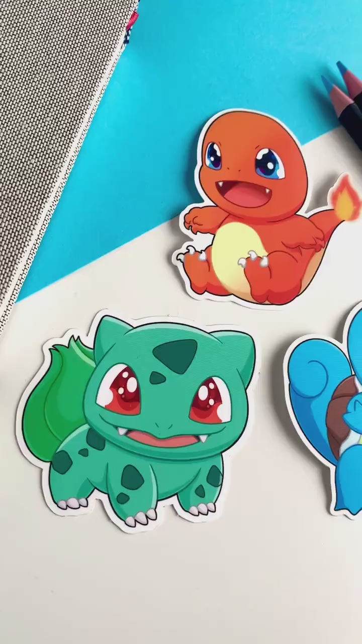 Kanto Starters Vinyl Sticker Set - Pokemon Sticker - Weatherproof Die Cut Sticker - Cute Charmander Squirtle Bulbasaur Pokemon Sticker