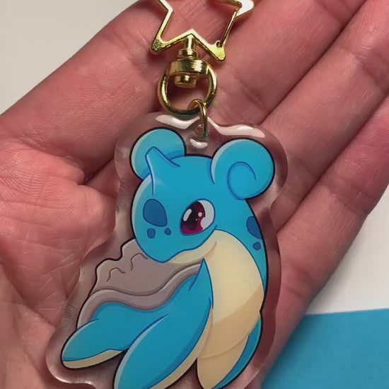 Lapras Acrylic Keychain Charm - Pokemon Keychain - Gold Tone Star Clasp Keychain - Cute Pokemon Keychain