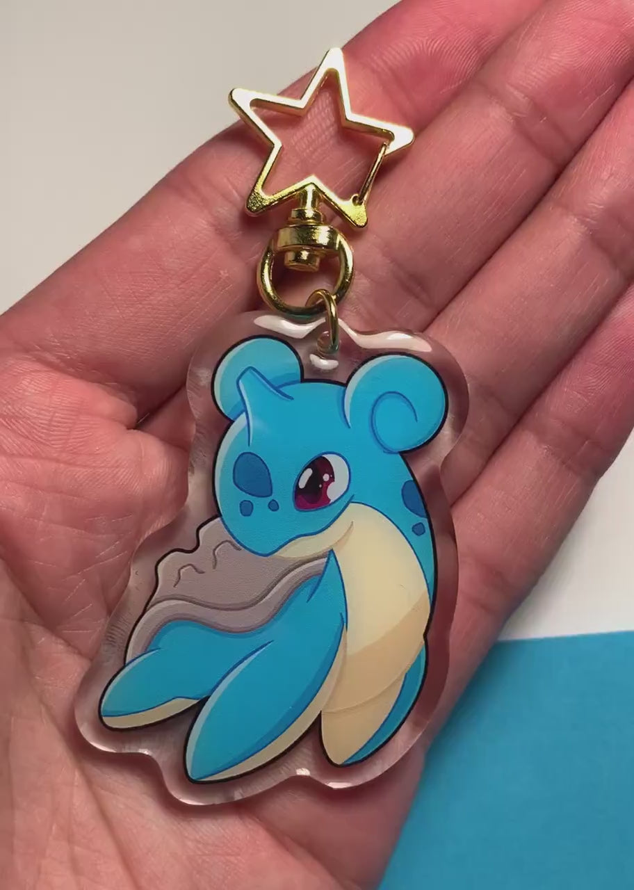 Lapras Acrylic Keychain Charm - Pokemon Keychain - Gold Tone Star Clasp Keychain - Cute Pokemon Keychain