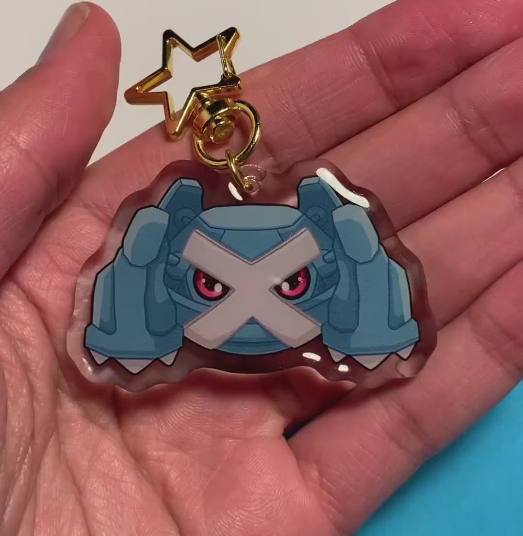 Metagross Acrylic Keychain Charm - Pokemon Keychain - Gold Tone Star Clasp Keychain - Cute Pokemon Keychain