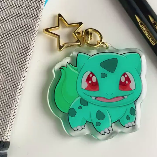 Bulbasaur Acrylic Keychain Charm - Pokemon Keychain - Gold Tone Star Clasp Keychain - Cute Pokemon Keychain