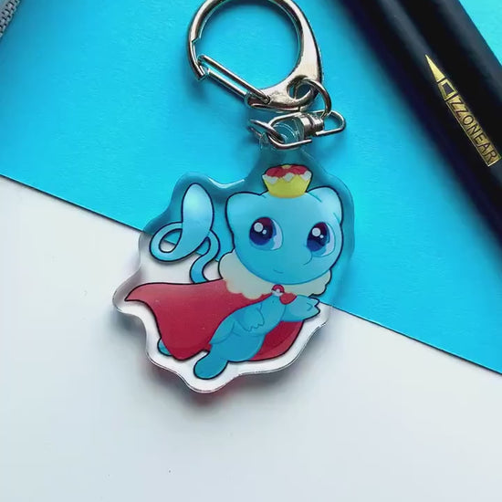 Shiny Mew Acrylic Keychain Charm - Pokemon Keychain - Silver Tone Round Clasp Keychain - Cute Pokemon Keychain