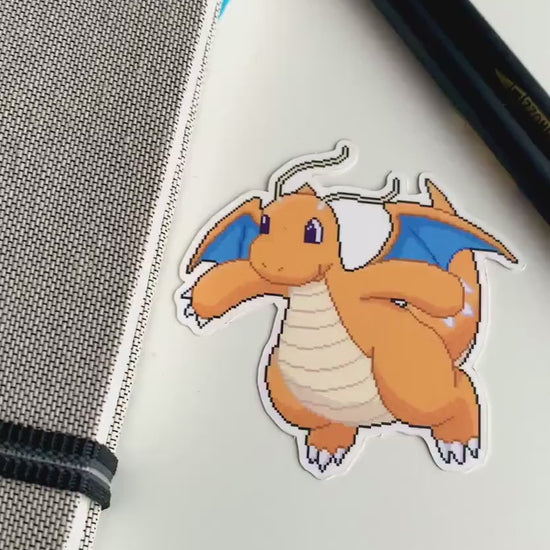 Dragonite Pixel Vinyl Sticker - Pokemon Sticker - Weatherproof Die Cut Sticker - Cute Pokemon Sticker