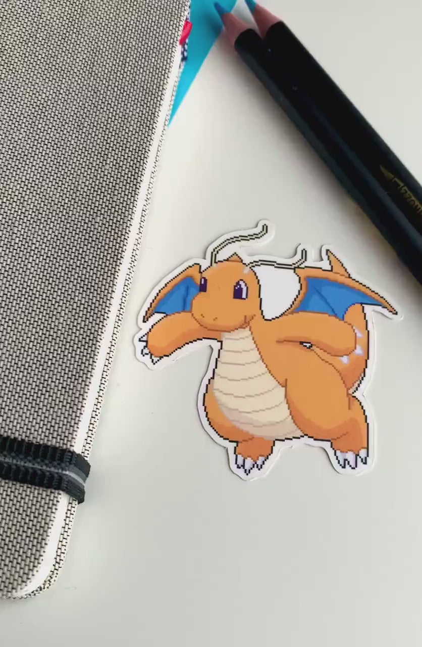 Dragonite Pixel Vinyl Sticker - Pokemon Sticker - Weatherproof Die Cut Sticker - Cute Pokemon Sticker