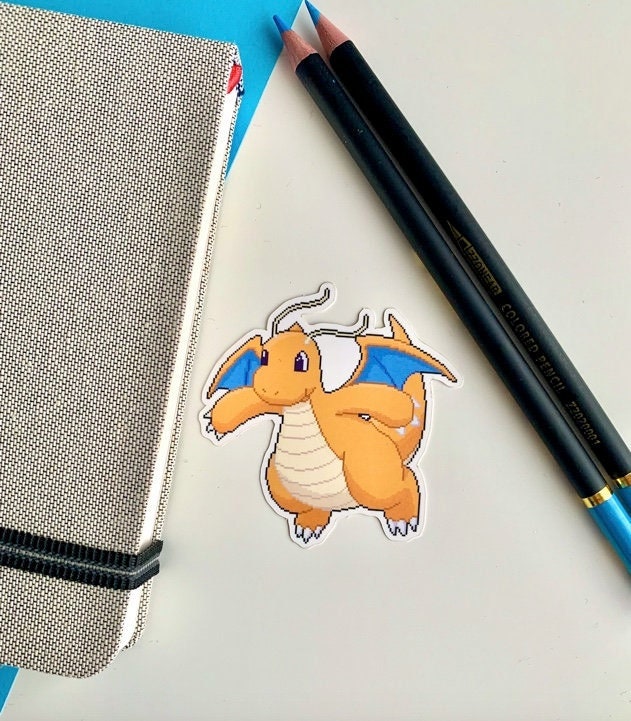 Dragonite Pixel Vinyl Sticker - Pokemon Sticker - Weatherproof Die Cut Sticker - Cute Pokemon Sticker