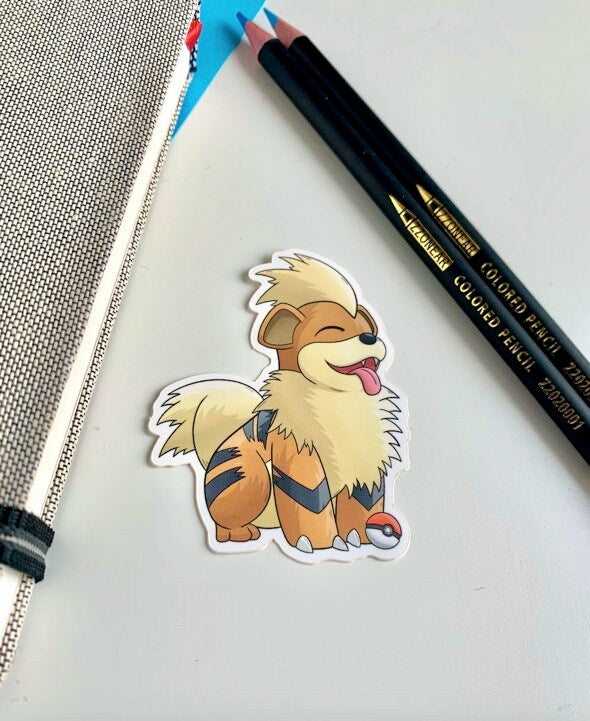 Growlithe Vinyl Sticker - Pokemon Sticker - Weatherproof Die Cut Sticker - Cute Pokemon Sticker