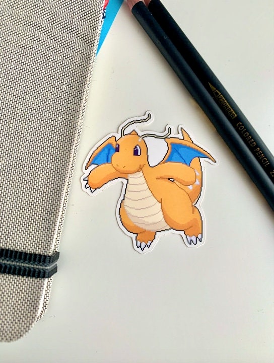 Dragonite Pixel Vinyl Sticker - Pokemon Sticker - Weatherproof Die Cut Sticker - Cute Pokemon Sticker