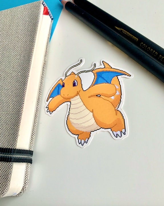 Dragonite Pixel Vinyl Sticker - Pokemon Sticker - Weatherproof Die Cut Sticker - Cute Pokemon Sticker