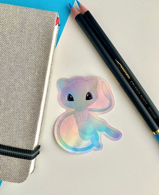 Mew Holographic Vinyl Sticker - Pokemon Sticker - Weatherproof Die Cut Sticker - Cute Pokemon Sticker