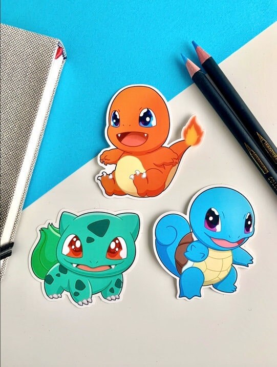 Kanto Starters Vinyl Sticker Set - Pokemon Sticker - Weatherproof Die Cut Sticker - Cute Charmander Squirtle Bulbasaur Pokemon Sticker