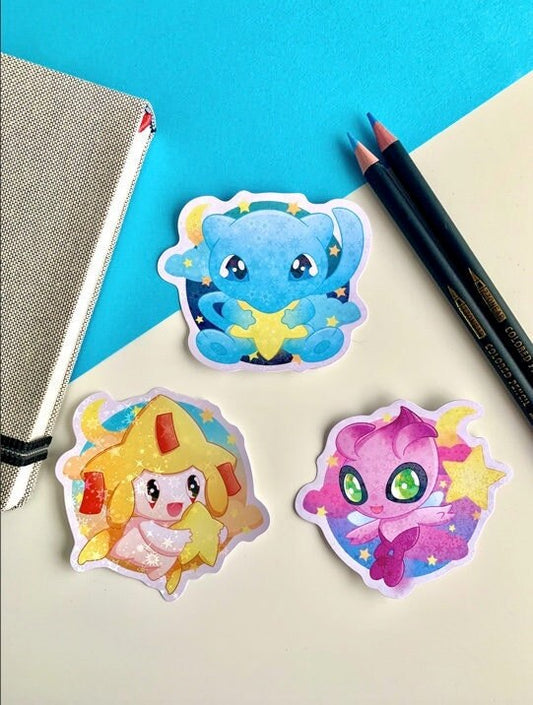 Shining Legends Vinyl Sticker Set - Pokemon Sticker - Weatherproof Die Cut Sticker - Cute Mew Jirachi Celebi Pokemon Sticker