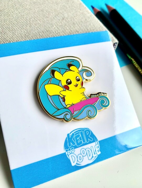 Surfing Pikachu Enamel Pin - Pokemon Hard Enamel Pin - Cute Enamel Lapel Pin - Pokemon Pin - Cute Accessories