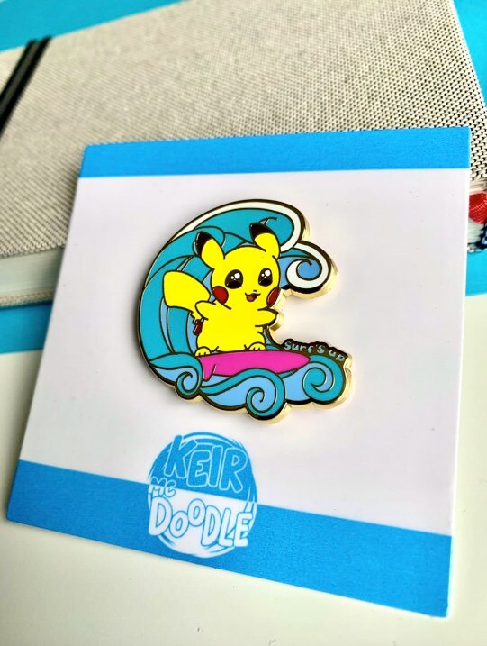 Surfing Pikachu Enamel Pin - Pokemon Hard Enamel Pin - Cute Enamel Lapel Pin - Pokemon Pin - Cute Accessories