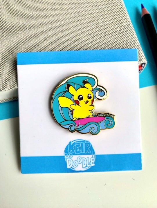 Surfing Pikachu Enamel Pin - Pokemon Hard Enamel Pin - Cute Enamel Lapel Pin - Pokemon Pin - Cute Accessories