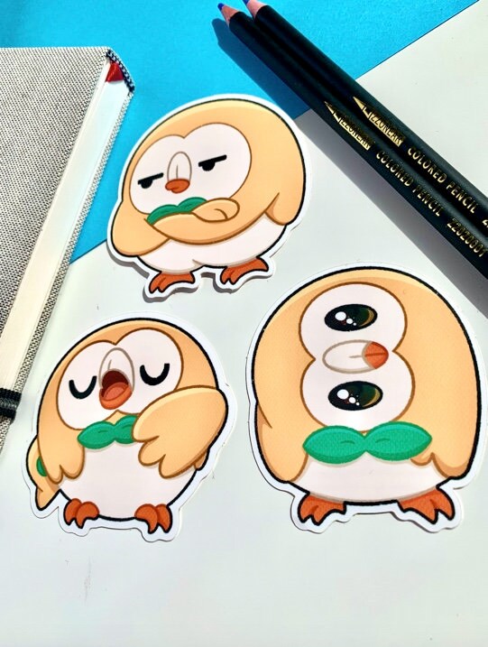 Rowlet Vinyl Sticker Set - Pokemon Sticker - Weatherproof Die Cut Sticker - Cute Pokemon Sticker