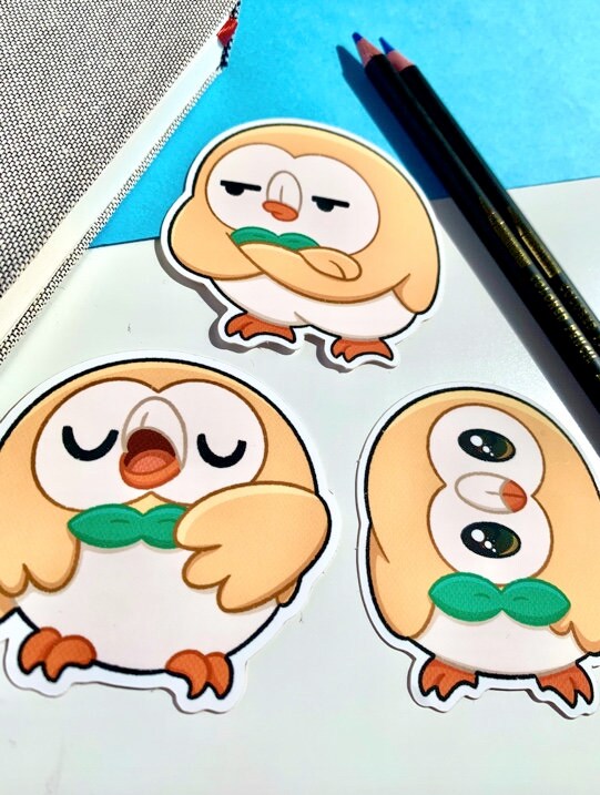 Rowlet Vinyl Sticker Set - Pokemon Sticker - Weatherproof Die Cut Sticker - Cute Pokemon Sticker