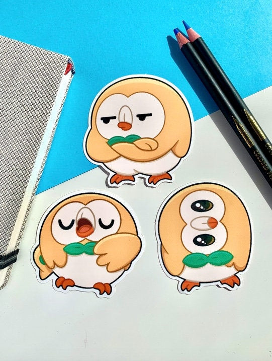 Rowlet Vinyl Sticker Set - Pokemon Sticker - Weatherproof Die Cut Sticker - Cute Pokemon Sticker