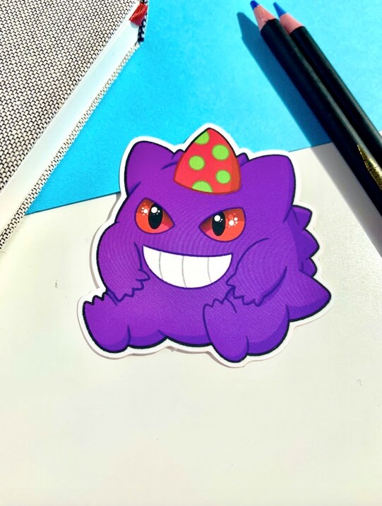 Gengar Party Hat Vinyl Sticker - Pokemon Sticker - Weatherproof Die Cut Sticker - Cute Pokemon Sticker