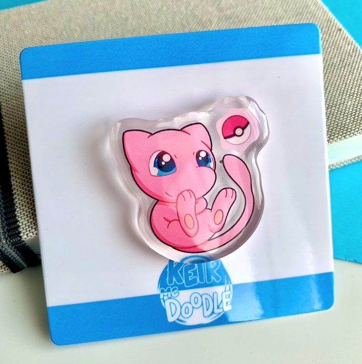 Mew Acrylic Pin - Pokemon Acrylic Pin - Cute Acrylic Lapel Pin - Pokemon Pin - Cute Accessories