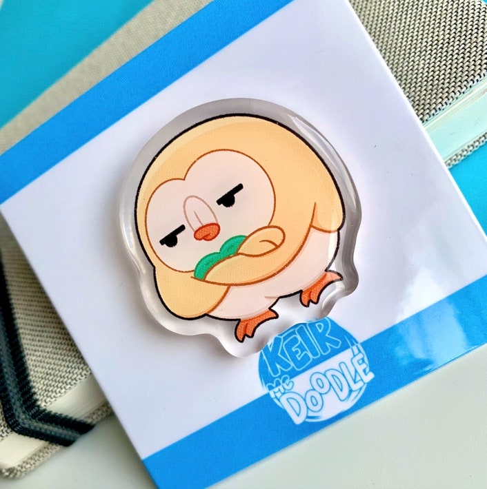 Rowlet Acrylic Pin - Pokemon Acrylic Pin - Cute Acrylic Lapel Pin - Pokemon Pin - Cute Accessories