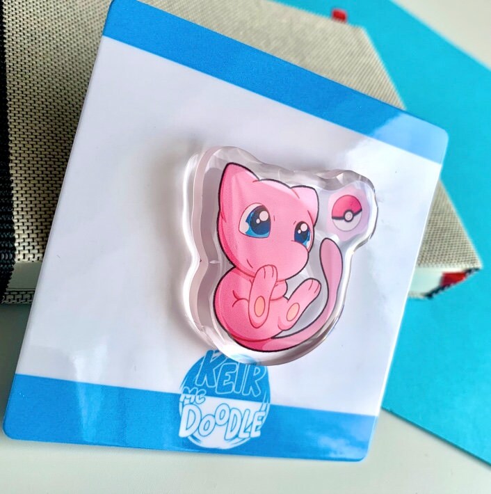 Mew Acrylic Pin - Pokemon Acrylic Pin - Cute Acrylic Lapel Pin - Pokemon Pin - Cute Accessories