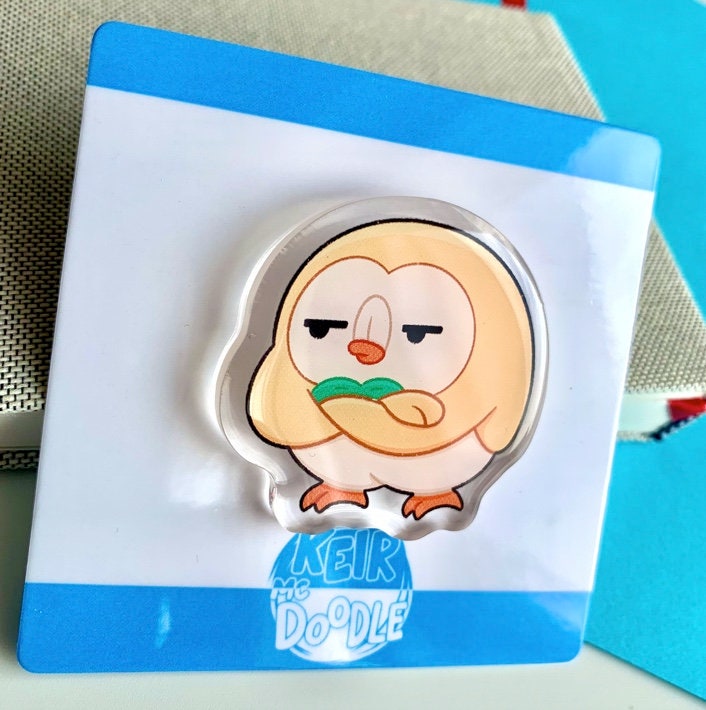 Rowlet Acrylic Pin - Pokemon Acrylic Pin - Cute Acrylic Lapel Pin - Pokemon Pin - Cute Accessories