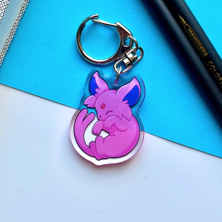 Eeveelutions Acrylic Keychain Charm - Pokemon Keychain - Silver Tone Round Clasp Keychain - Cute Pokemon Keychain