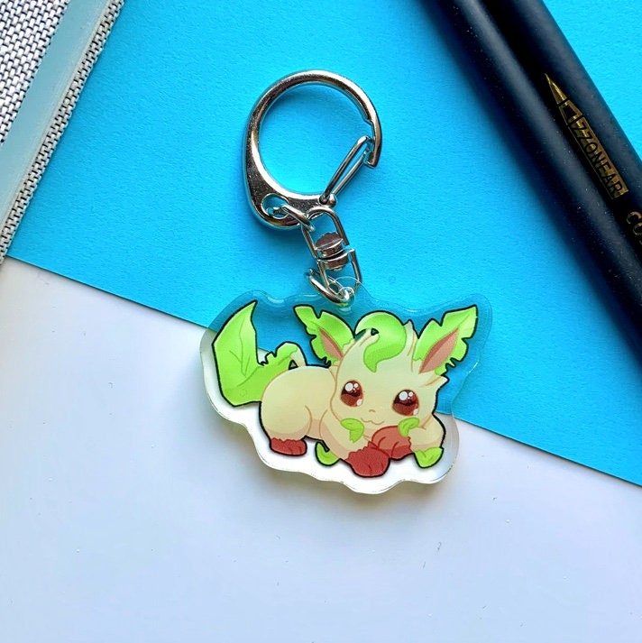 Eeveelutions Acrylic Keychain Charm - Pokemon Keychain - Silver Tone Round Clasp Keychain - Cute Pokemon Keychain