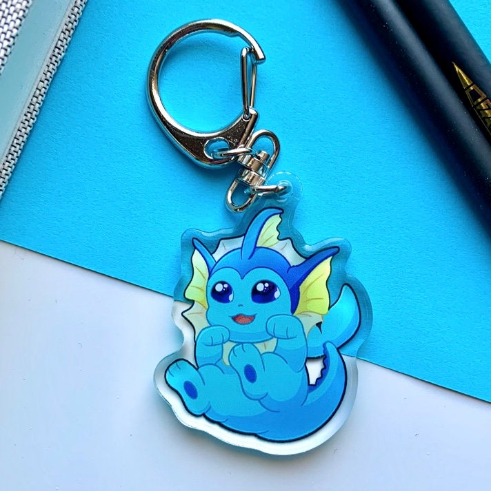 Eeveelutions Acrylic Keychain Charm - Pokemon Keychain - Silver Tone Round Clasp Keychain - Cute Pokemon Keychain