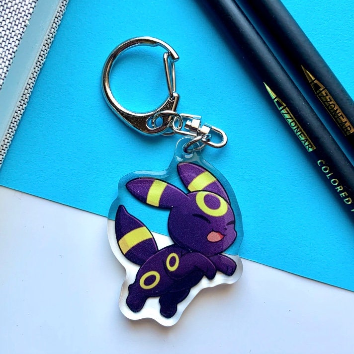 Eeveelutions Acrylic Keychain Charm - Pokemon Keychain - Silver Tone Round Clasp Keychain - Cute Pokemon Keychain