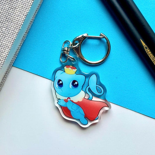 Shiny Mew Acrylic Keychain Charm - Pokemon Keychain - Silver Tone Round Clasp Keychain - Cute Pokemon Keychain