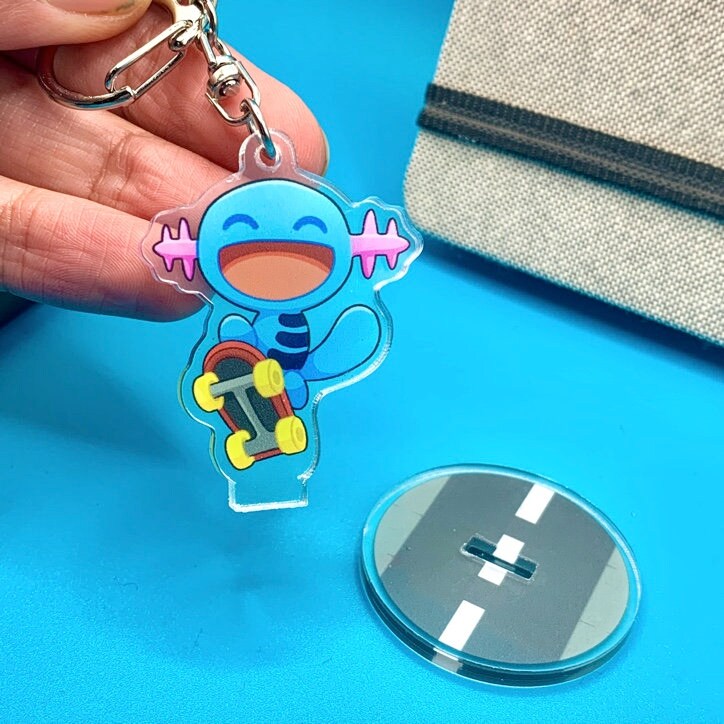 Wooper Acrylic Keychain Standee Charm - Pokemon Keychain - Silver Tone Round Clasp Keychain - Cute Pokemon Keychain