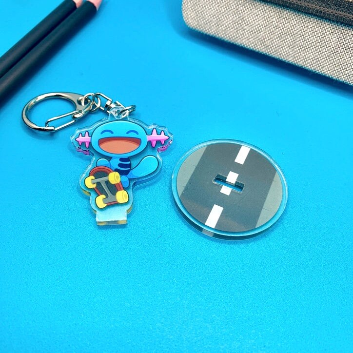 Wooper Acrylic Keychain Standee Charm - Pokemon Keychain - Silver Tone Round Clasp Keychain - Cute Pokemon Keychain