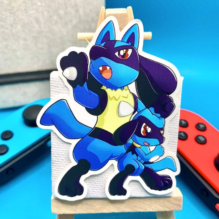 Lucario & Riolu Vinyl Sticker - Pokemon Sticker - Weatherproof Die Cut Sticker - Cute Pokemon Sticker