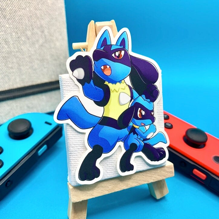 Lucario & Riolu Vinyl Sticker - Pokemon Sticker - Weatherproof Die Cut Sticker - Cute Pokemon Sticker