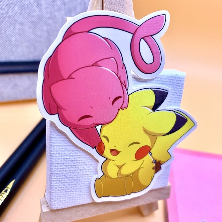 Mew & Pikachu Vinyl Sticker - Pokemon Sticker - Weatherproof Die Cut Sticker - Cute Pokemon Sticker