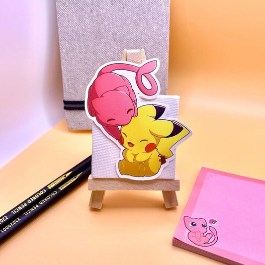 Mew & Pikachu Vinyl Sticker - Pokemon Sticker - Weatherproof Die Cut Sticker - Cute Pokemon Sticker