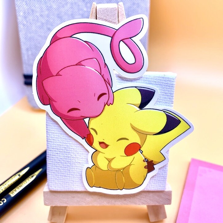 Mew & Pikachu Vinyl Sticker - Pokemon Sticker - Weatherproof Die Cut Sticker - Cute Pokemon Sticker