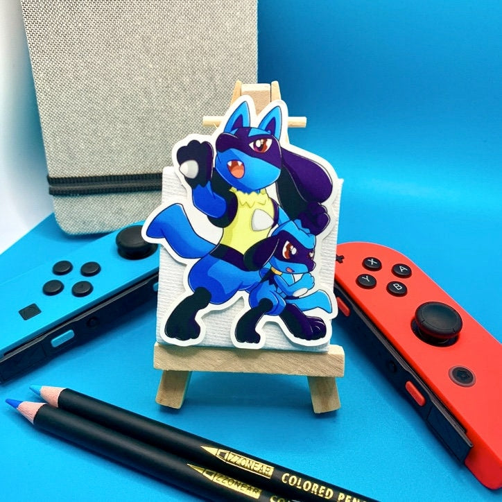 Lucario & Riolu Vinyl Sticker - Pokemon Sticker - Weatherproof Die Cut Sticker - Cute Pokemon Sticker