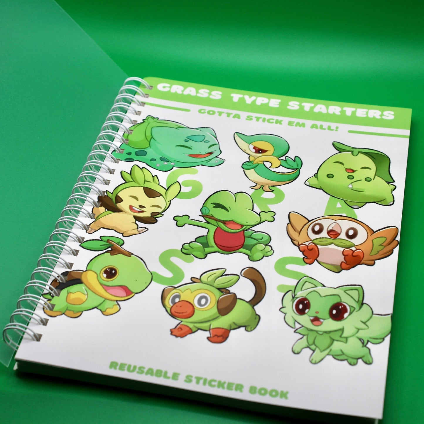 Pokemon Reusable Sticker Book Grass Type Starters - Pokemon Notebook - A5 Reusable Sticker Book - Cute Pokemon Sticker Book